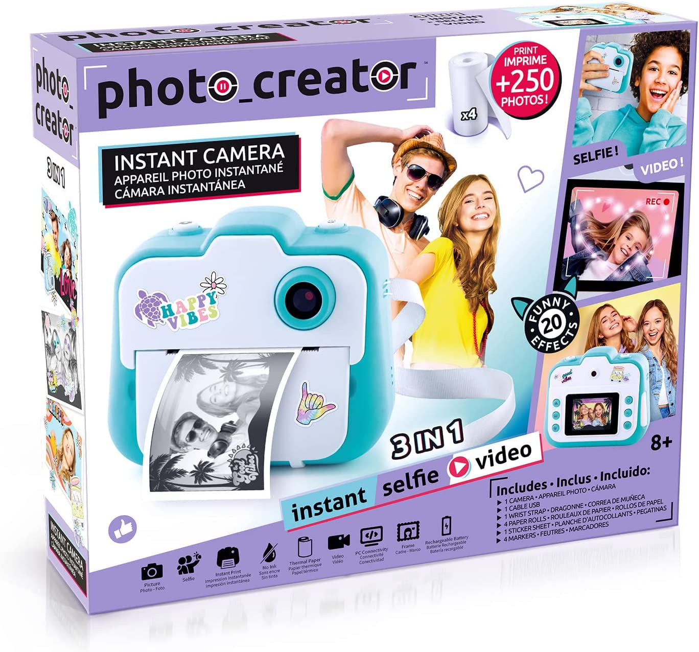 Canal Toys Photo Creator Instant Print Camera – Photo, Selfie and Video –  Thermal Paper for 250 Photos – LCD Screen. 8+